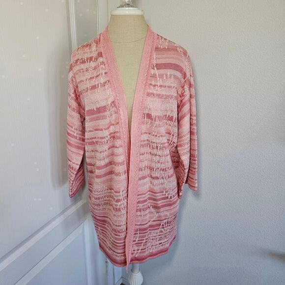 Chico's Embroidered Striped Jacquard Cardigan Pink Size M - Picture 2 of 8